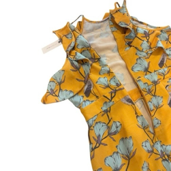 ANTHROPOLOGIE l Crane Floral Print Ruffle Flare Jump Suite Varun Bahl Warbler 10 - Picture 7 of 12